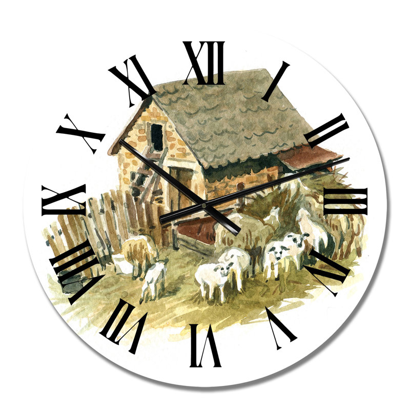 Old Farmhouse With Sheeps - Horloge murale, Petit