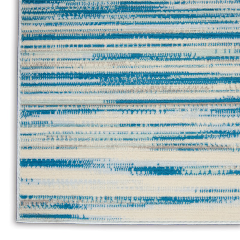 Tapis bleu abstrait tissé à la machine Poyen, Tapis de couloir 2 pi 3 po x 7 pi 3 po