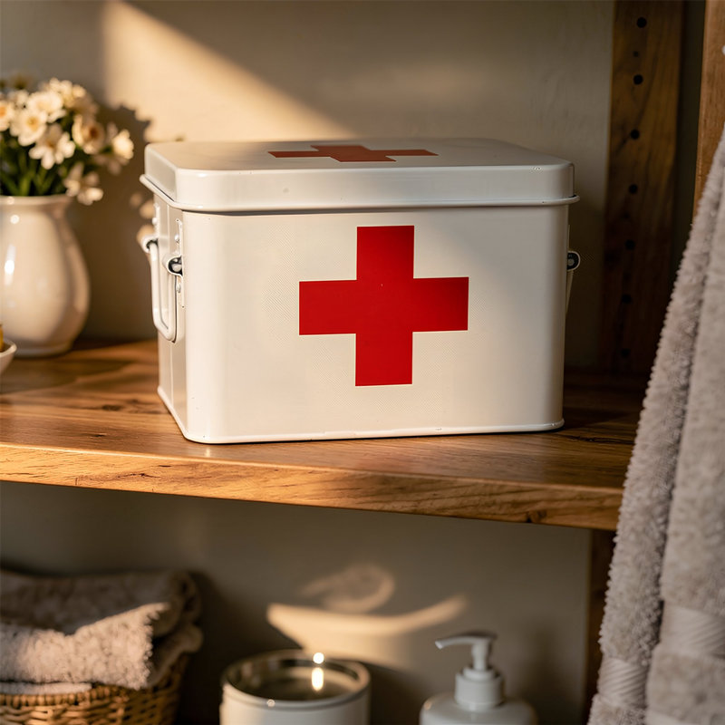 Harbour Housewares - Vintage Metal First Aid Box - 23cm, White