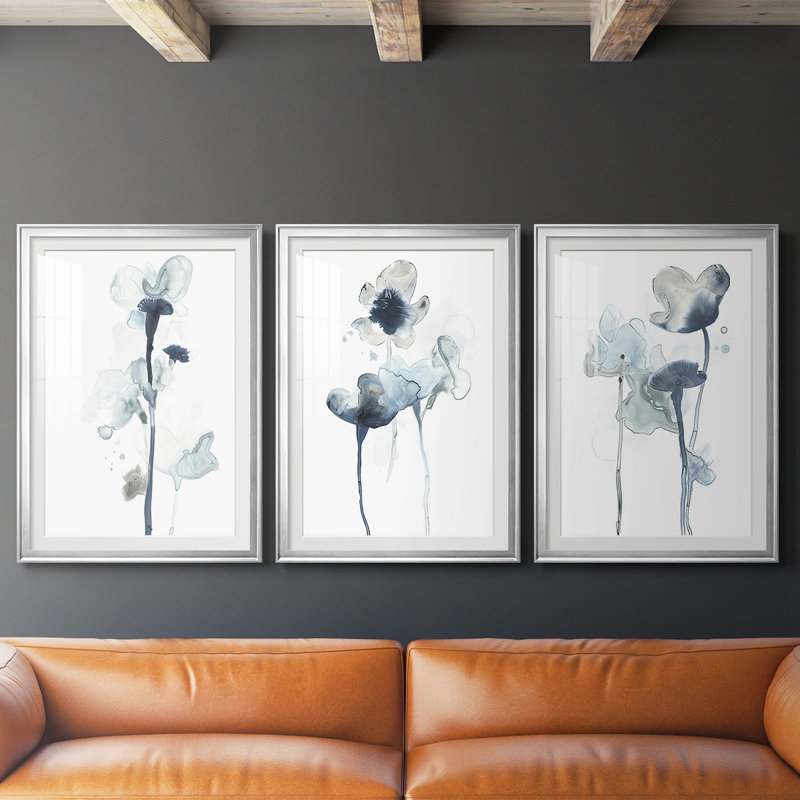 UA CH Midnight Blossoms I  -Custom Framed  Premium Print W Matt - 3 Pieces, Silver, 21" H x 30" W