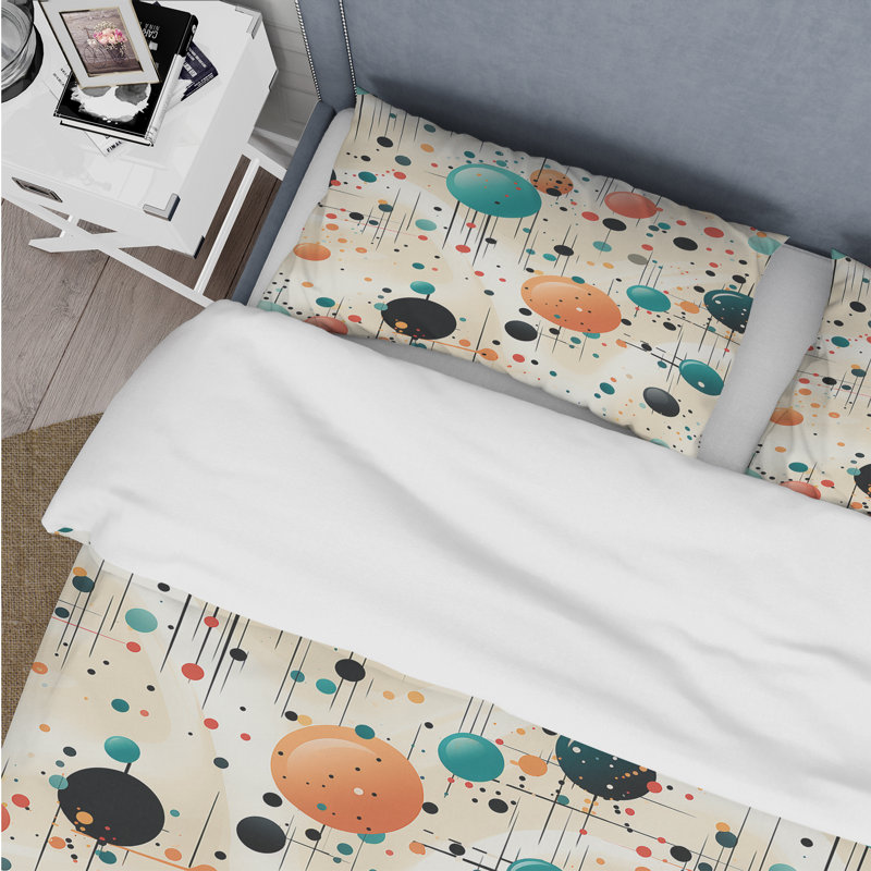 Ensemble de housse de couette à pois Futuristic Fusion Polka Dots Pattern, Housse de couette pour grand lit et 2 taies décor