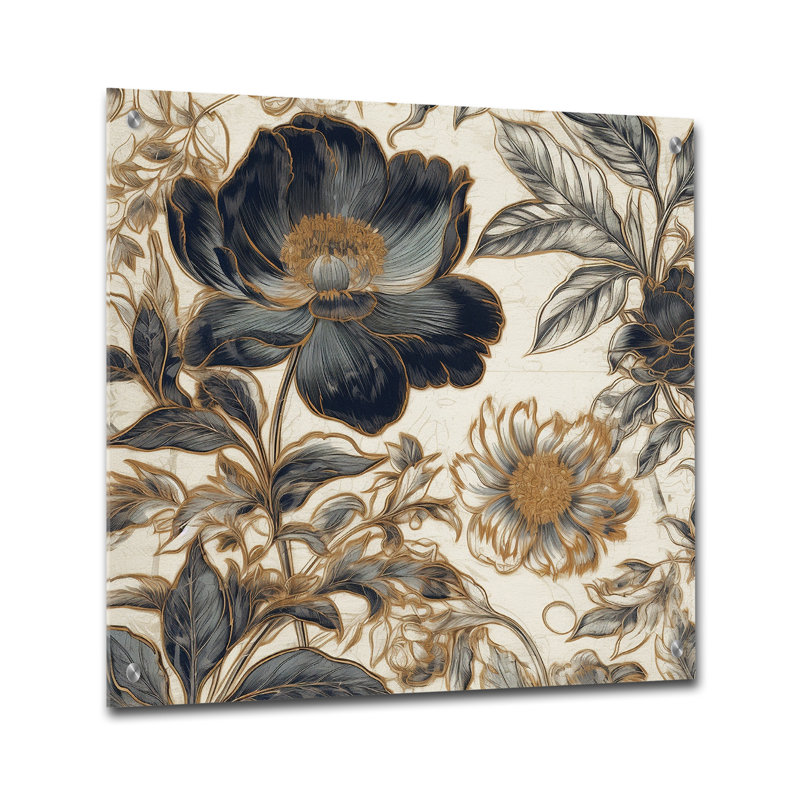 Art mural acrylique bleu pivoines I - pivoines, H 16 po x l 16 po