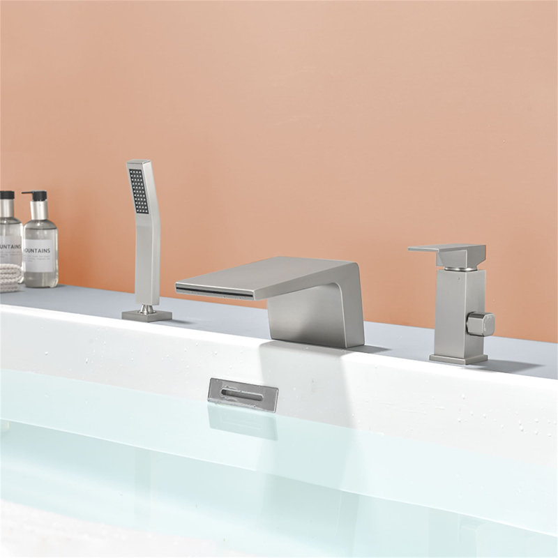 1 Handle Deck Waterfall Faucet with Diverter, Brushed Nickel