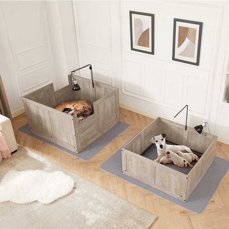 Boîte de mise bas Unipaws pour chiens, enclos de petite taille, enclos pour chiots, Gris patiné, H 17,7 po