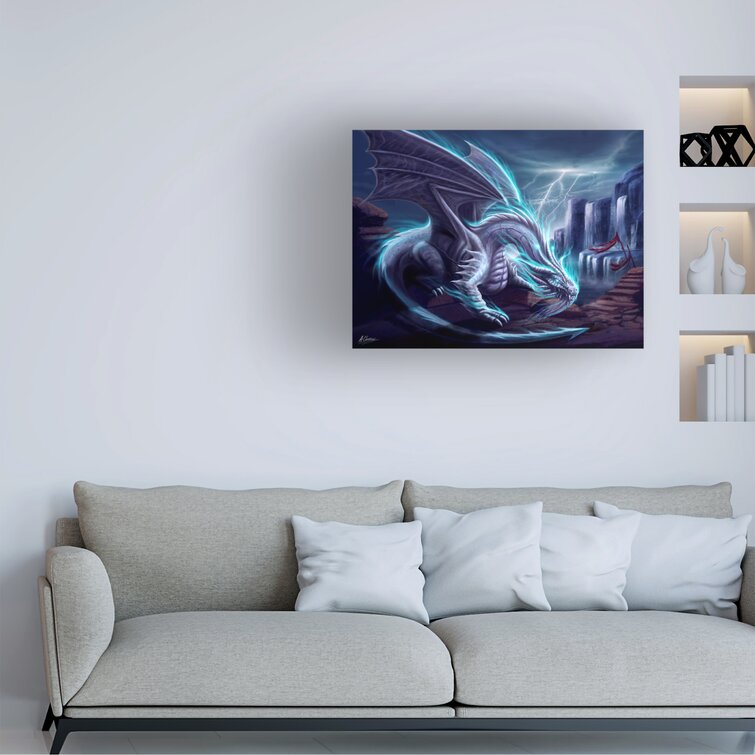 Trinx White Lightning Dragon On Canvas by Anthony Christou Print Wayfair
