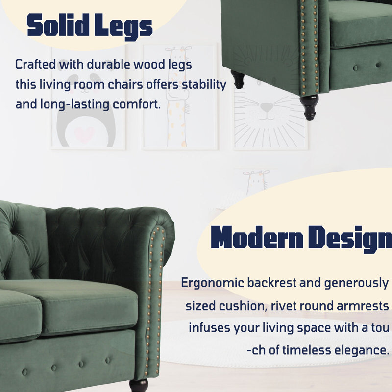 Living Room Set, Velvet, Green