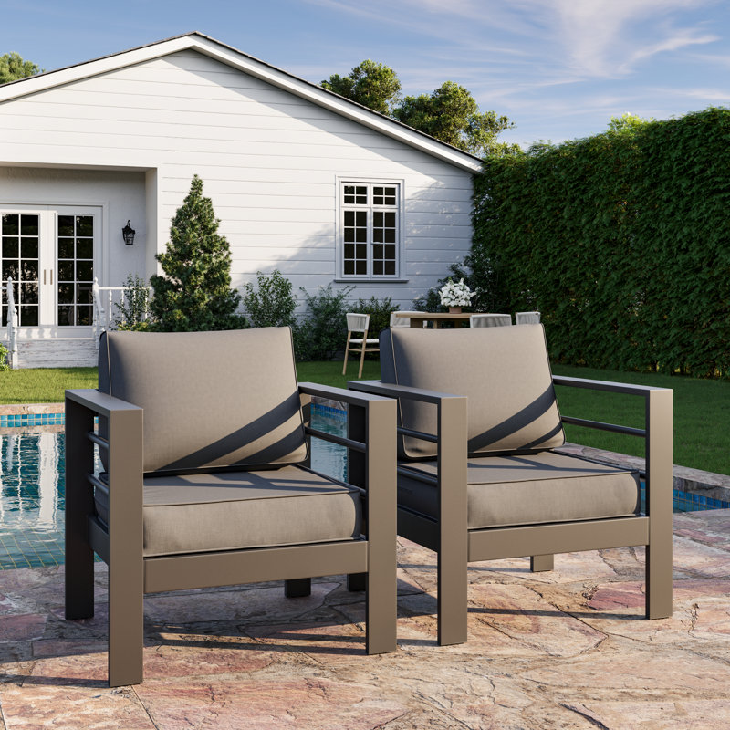 Bellewood 29.5" W Aluminum Patio Club Chairs, Gray Frame/Dark Gray Cushion
