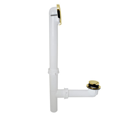 14" x 1-1/2" White Polypropylene Tip-Toe Bathtub Leg Drain Assembly with 2-Hole Overflow