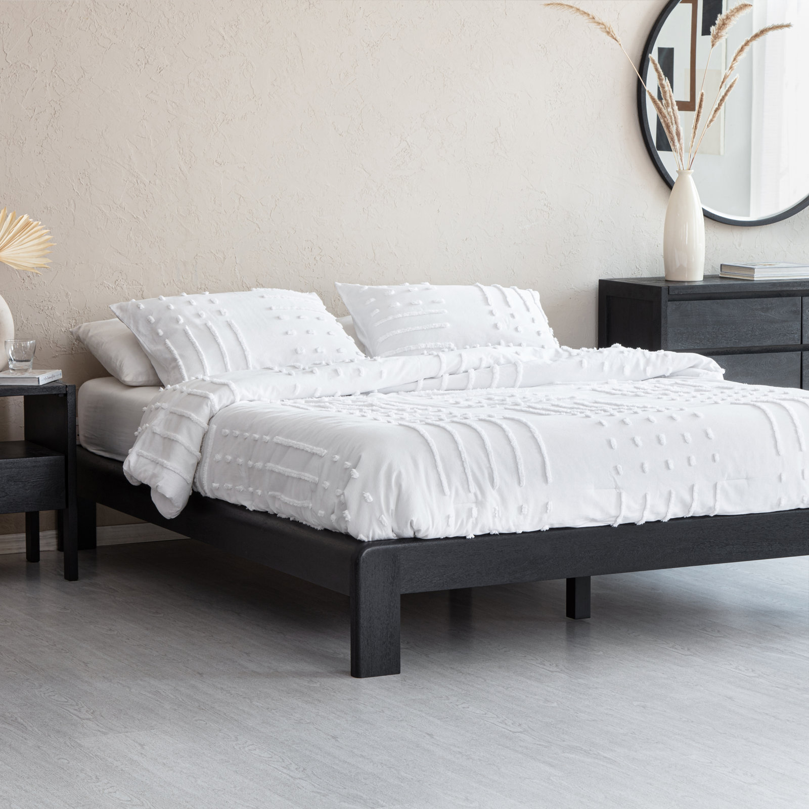 Jeannie Solid Wood Queen Size Platform Bed, Black