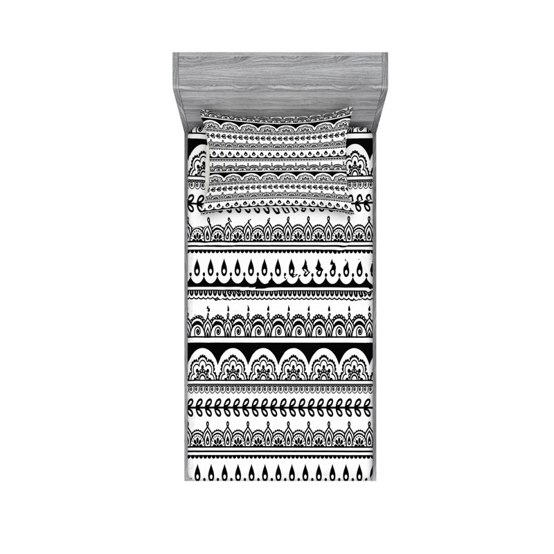 Twin Black and White Microfiber Ikat Print Sheet Set