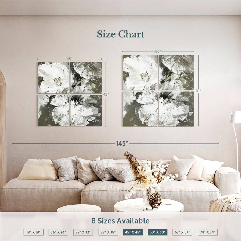 White And Gray Flowers, 50" H x 50" W