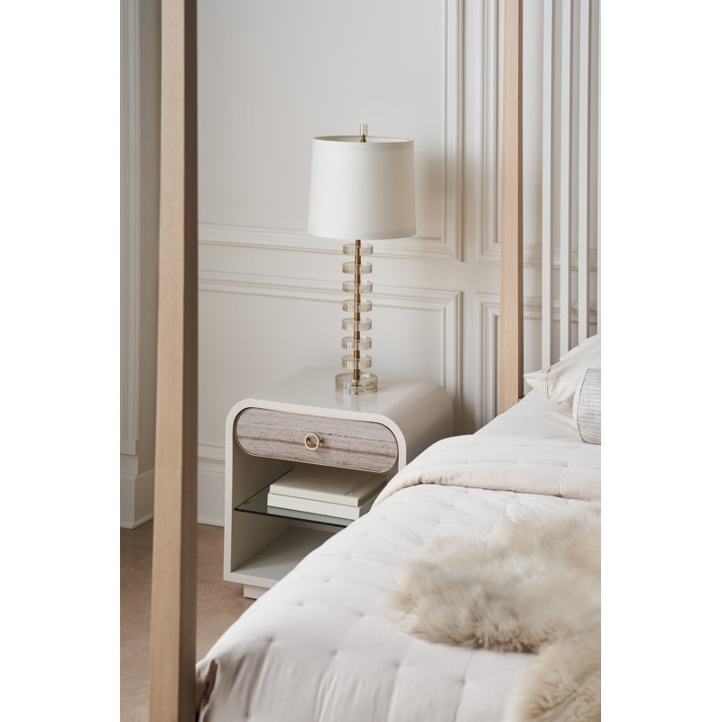 Cream and Gray 1-Drawer Nightstand with Glass Shelf
