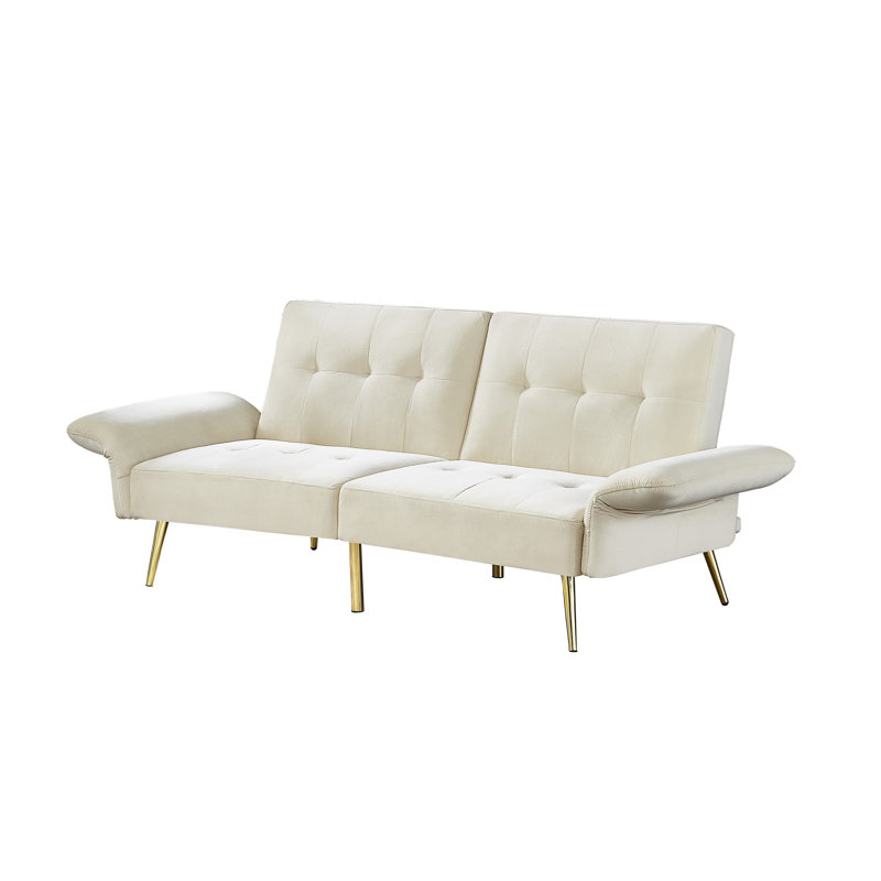 Italian Velvet Futon Sofa Bed, Convertible Sleeper Loveseat Couch with Folded Armrests and Storage Bags for Living Room and Small Space, 280g velvet