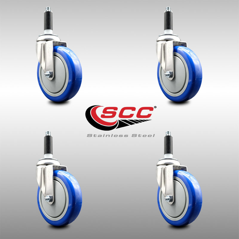 Ensemble de roulettes extensibles pivotantes en polyuréthane 316SS SCC, Bleu