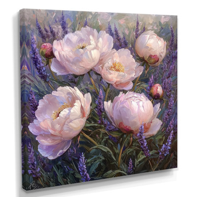Pivoines dans le jardin de lavande II - pivoines, art mural pour le salon
