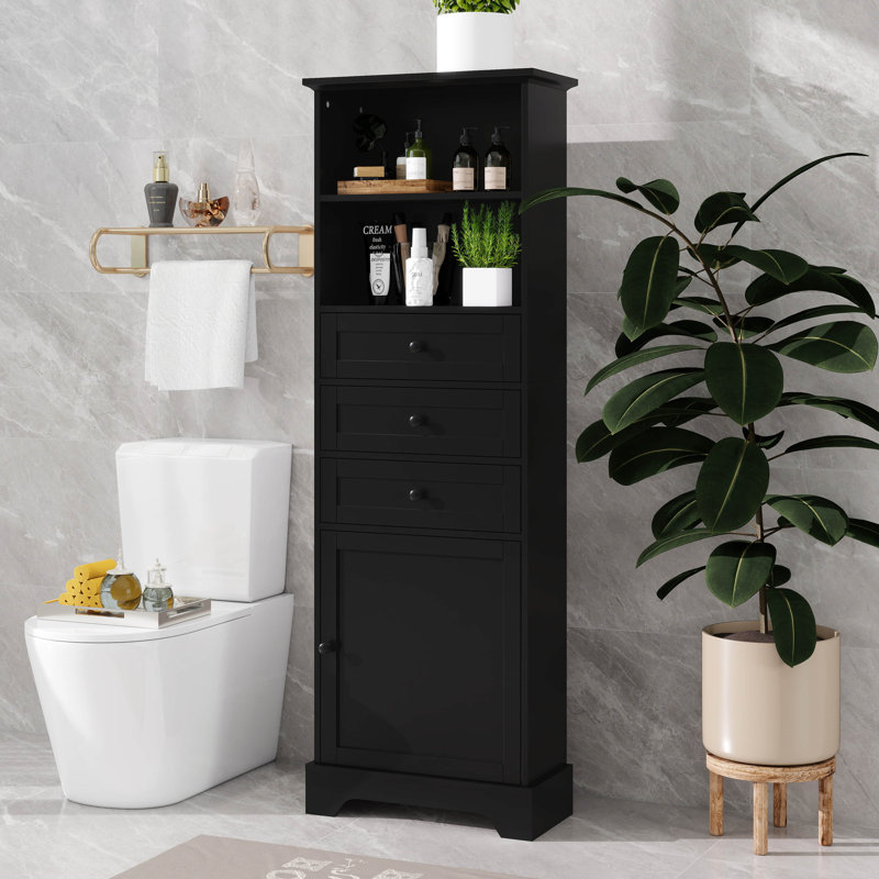 67.3 Inch Tall Floor Bathroom Storage Cabinet With 3 Drawers, One Door, And Adjustable Shelves For Bathroom, Office, Black