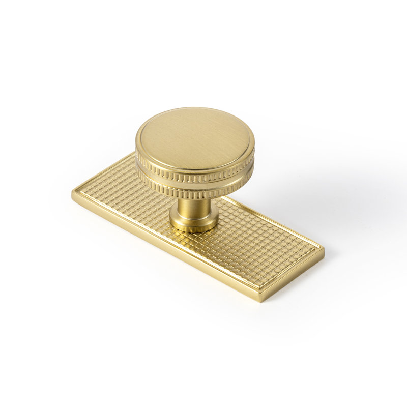 Poignée ronde en forme d'engrenage de 1,26 po de diamètre avec plaque noire (G017), Bronze champagne