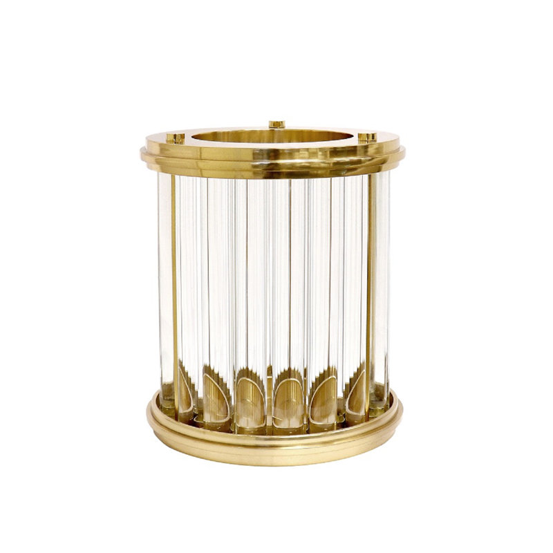 Calypso Brushed Gold Lucite Hurricane, 13" H x 10.5" W x 10.5" D, Gold/Clear