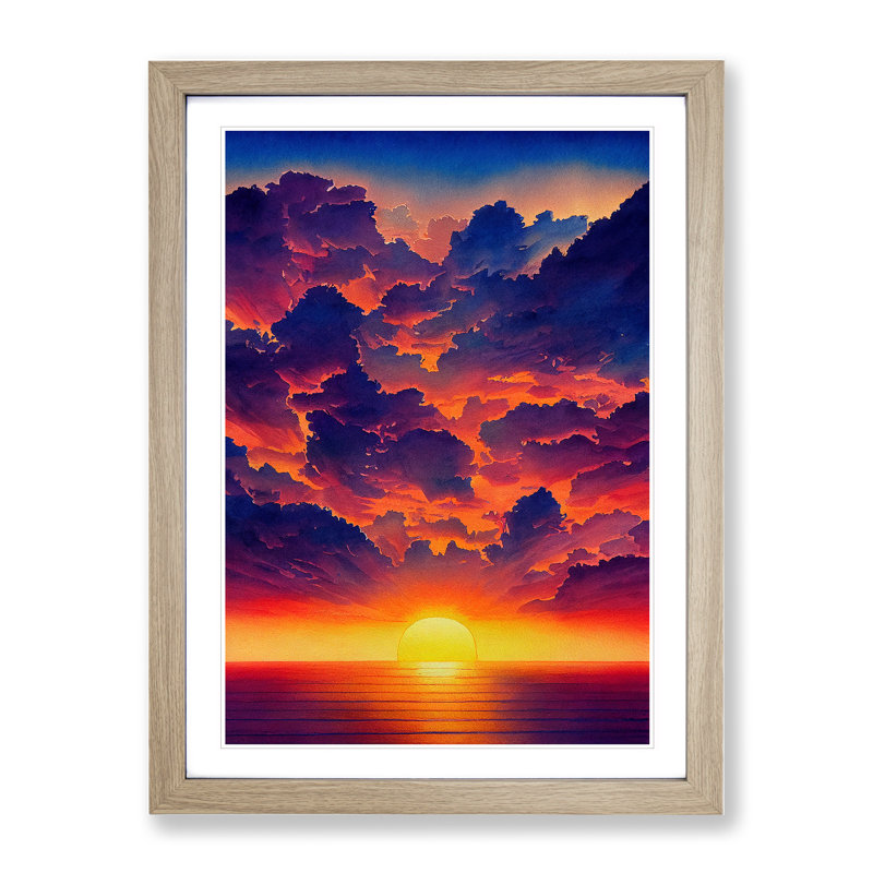 Delightful Ocean Sunset 1 Piece Single Picture Frame Wall Art, 64cm H x 46cm W x 2cm D, Oak