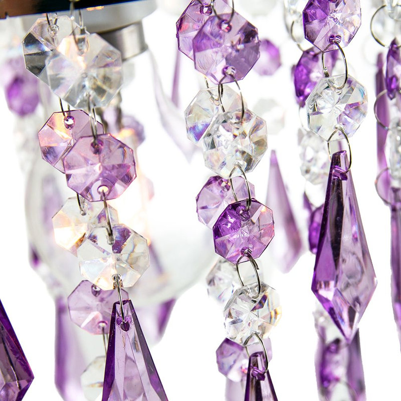 Modern Waterfall Design Pendant Shade with Acrylic Droplets and Beads, Purple