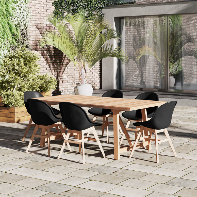 Anautica 6 - Person Teak Patio Dining Set with Rectangular Table