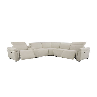 Ayna Power Motion Sectional Sofa, Beige Boucle Upholstery, Console