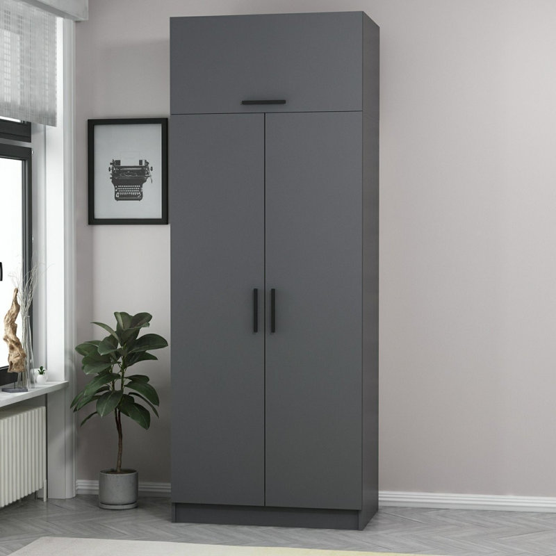 Armoire moderne anthracite 35,4 po x 92,5 po x 20,5 po | 100% panneau de particules enduit de mélamine, épaisseur: 0,7 pouce | Conception élégante de couleur unie, vaste espace de rangement pour les vêtements et les accessoires, élégant et fonctionnel