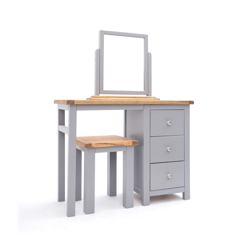 Mielke Dressing Table with Mirror, Natural/Grey/Chrome