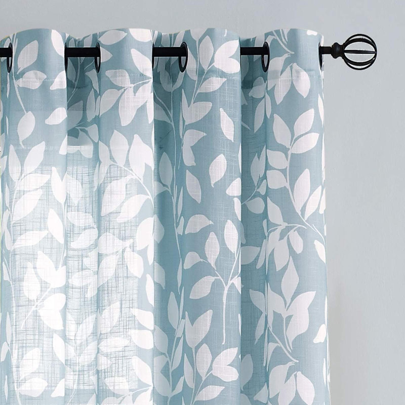 Rideaux pour salon, rideaux à imprimé de feuilles pour panneaux de rideaux à œillets pour chambre 1, Bleu