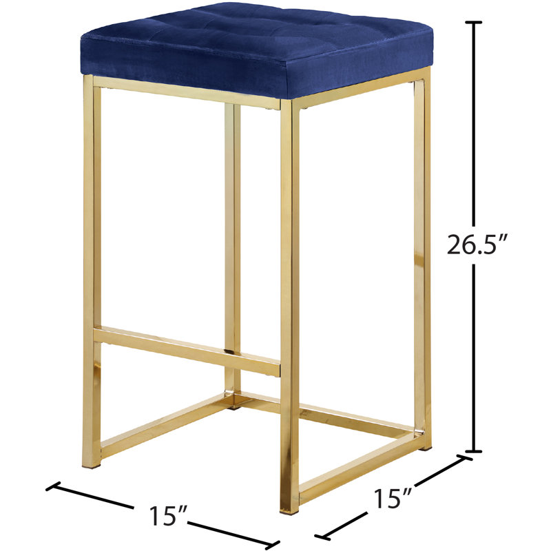 Tabouret de comptoir 26,5 po Nicola, Velours marine, Or