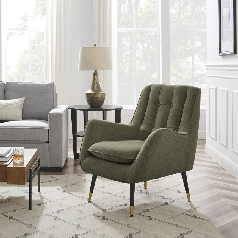 Brianne 30.31'' W Tufted Upholstered Accent Armchair, Green Linen Blend