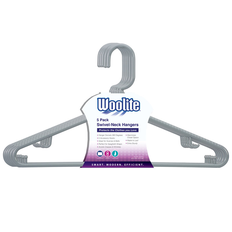 Gray Heavyweight Plastic Hangers with Swivel Hook and Rubber Grips (Set of 5)