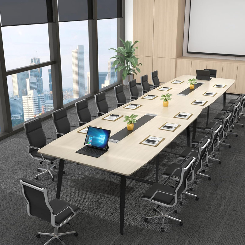 Light Wood Grain 8FT Boat Shaped Conference Table