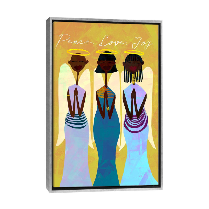 Peace, Love, Joy - reproduction d'art murale - toile encadrée, H 48 po x l 32 po, Argent argent