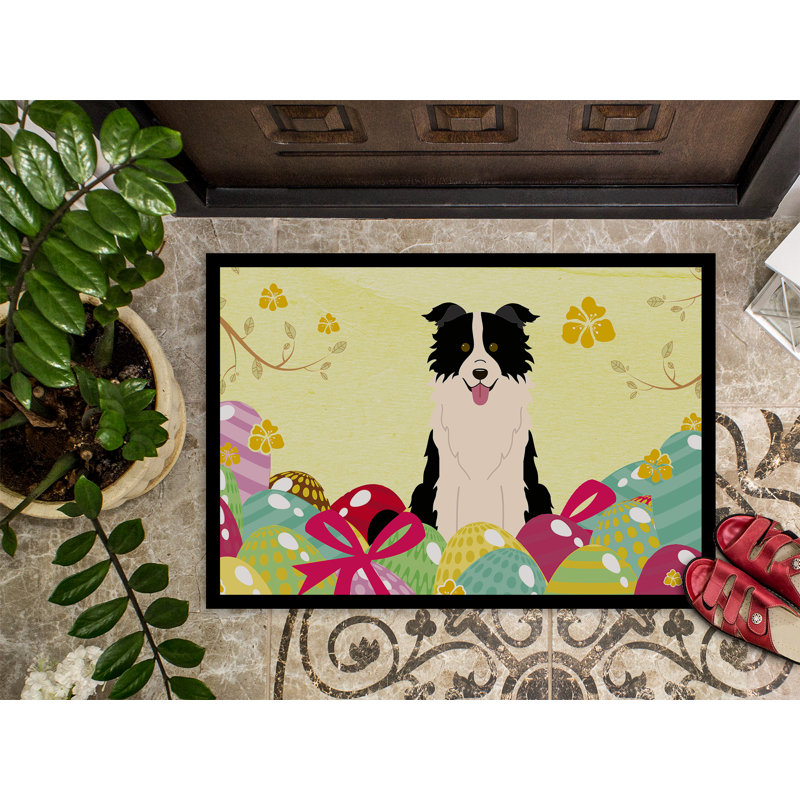 Saroyan Non-Slip Easter Outdoor Doormat, Black/Yellow, 18"W X 27"L