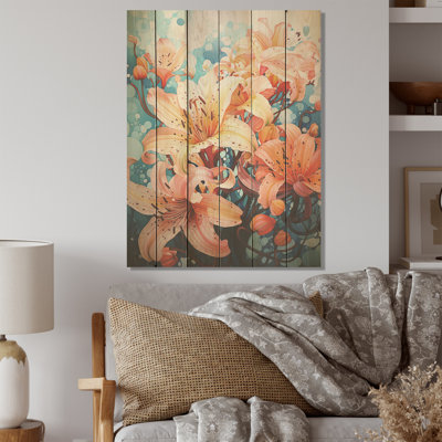 Essence d'hibiscus pêche tropicale - Art sur bois de pin naturel