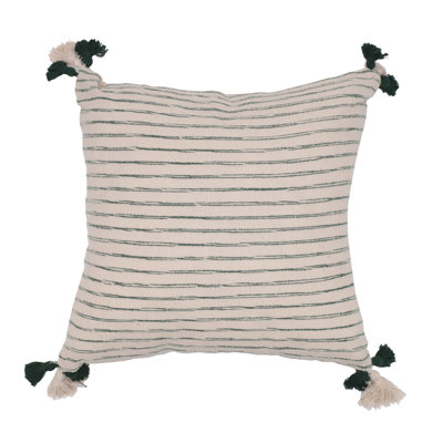 Vickerman Green Stripe Cotton Collection Pom-poms Reversible Throw Pillow