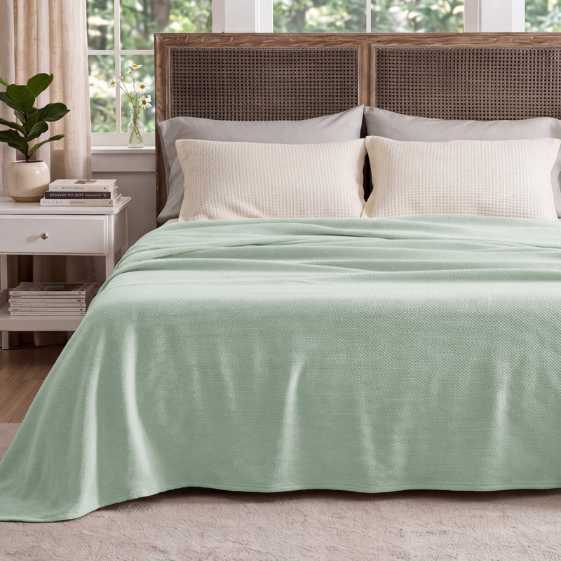 Couverture 100% coton Cozy Winter Bedure Soft Cozy, Grand lit, Vert sauge