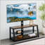 Meuble télé réglable en bois avec verre trempé noir et support pivotant universel, parfait pour les centres de divertissement modernes.
