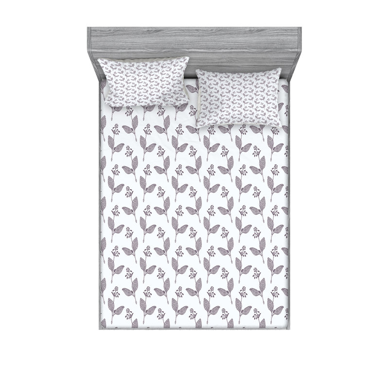 Microfiber Sheet Set, Queen Sheet Set with Fitted Sheet, Light Blue/White, Floral