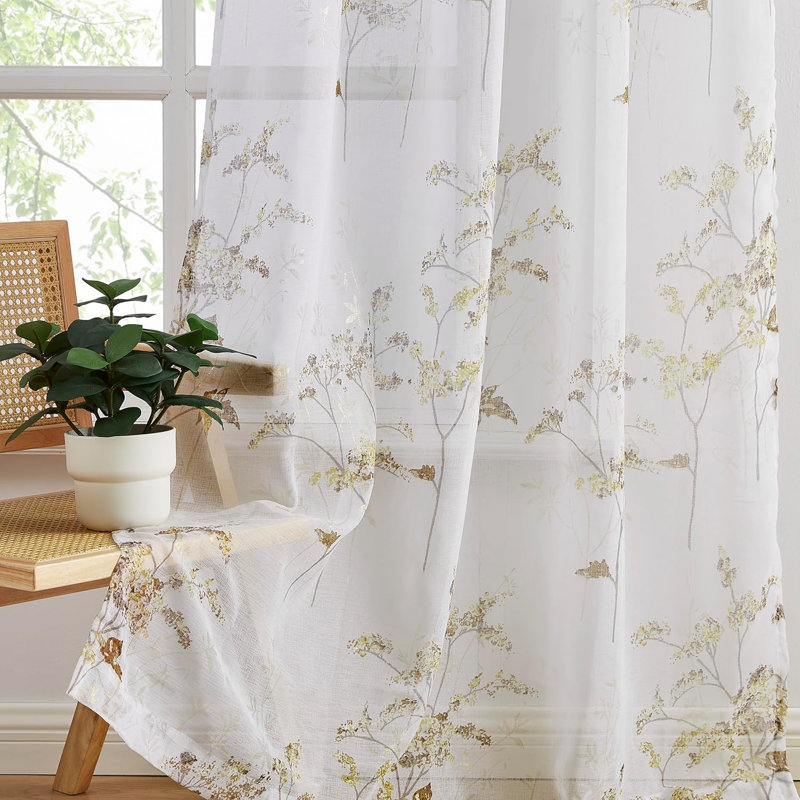 Magnifiques rideaux floraux imprimés pour porte de patio boho pour porte coulissante en verre ou très grandes fenêtres, Doré