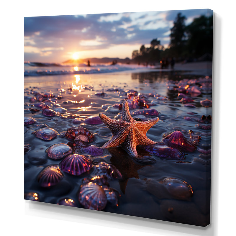 Étoile de mer sur la plage, photo 4 - Art mural plage, H 36 po x l 36 po x P 1,5 po, Toile tendue