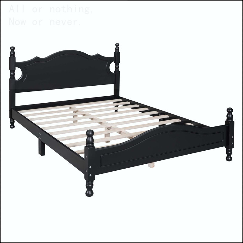Full Size Retro Platform Bed with Wooden Slat Support, Full, Black
