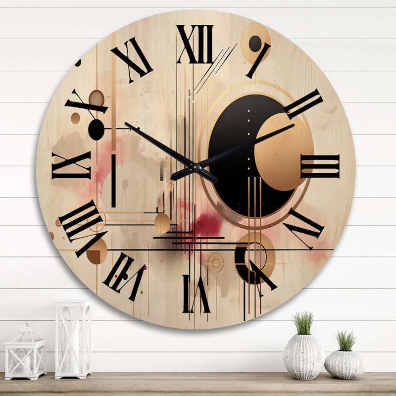 Pleine lune City Minimalismin Retro VI - Horloge murale géométrique moderne surdimensionnée en bois, Très grand