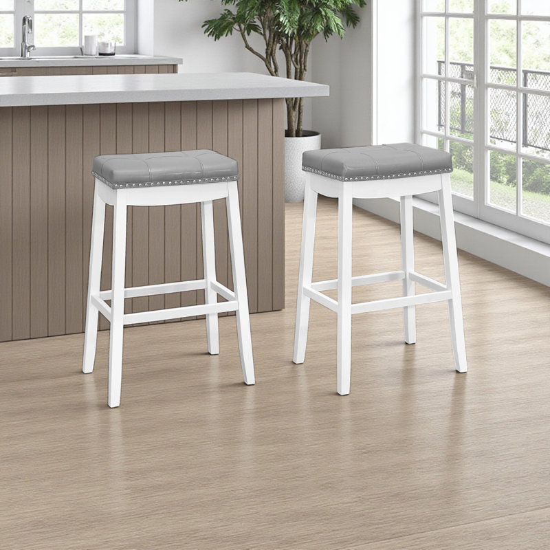 Tabouret de bar à quatre pieds Millen en blanc / gris (ensemble de 2), H 29,33 po x P 14,45 po x l 19,04 po