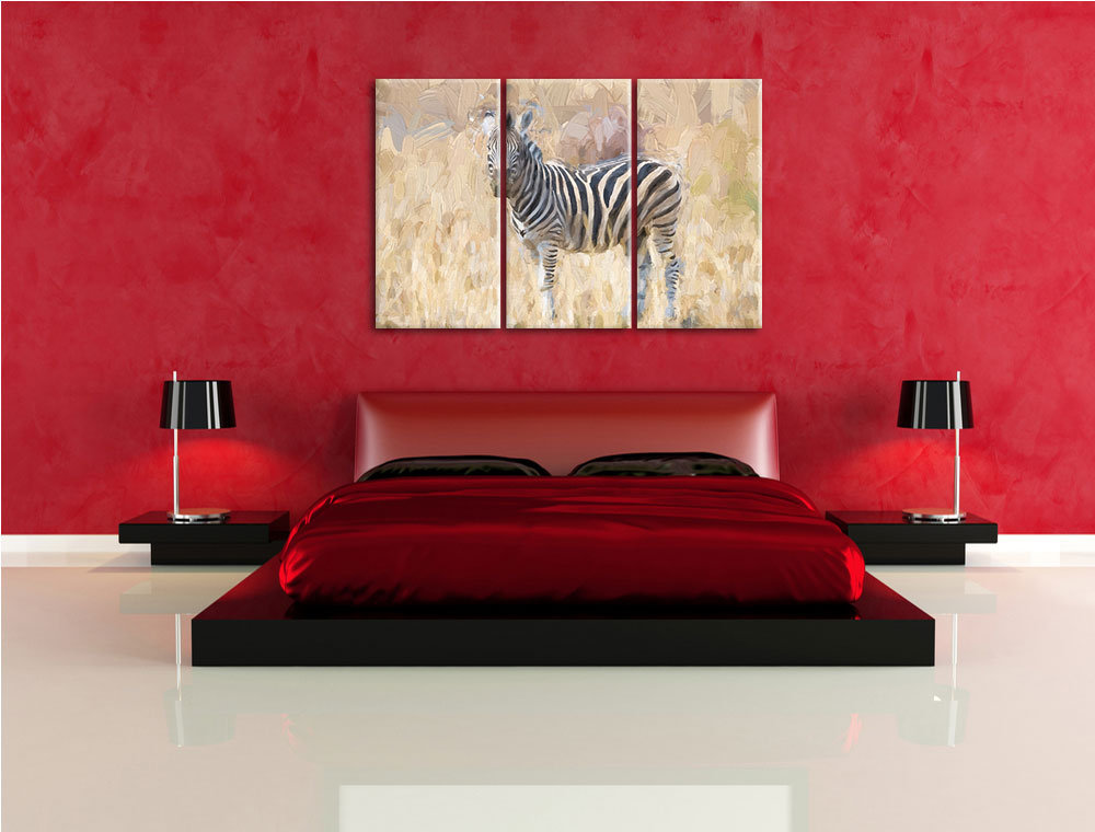 3-tlg. Leinwandbilder-Set „Zebra im Wildgras“, Kunstdruck