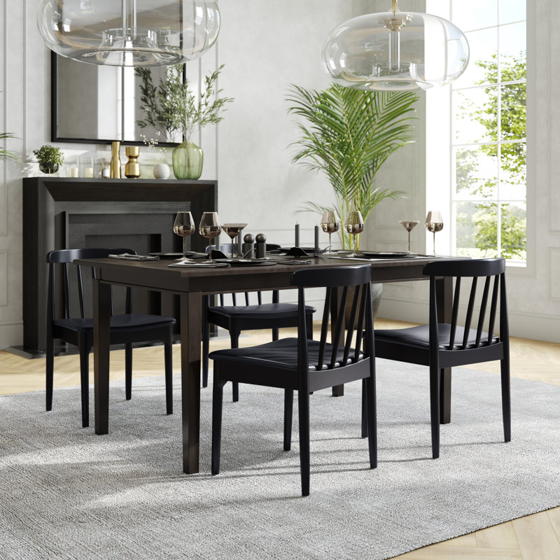 Lastasha Commercial Grade Solid Wood Dining Chairs with Slatted Backrests and Vinyl Seats, Black, Black