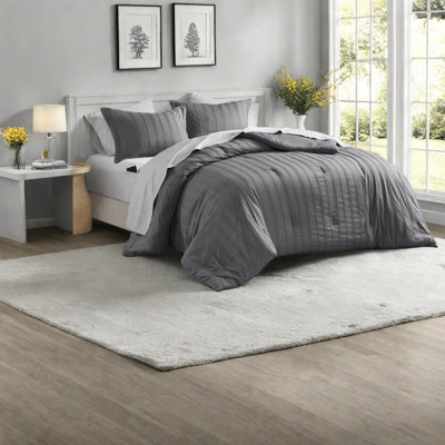 Cal King Comforter Set, Polyester Woven Stripes, Minimalist Design Bedroom