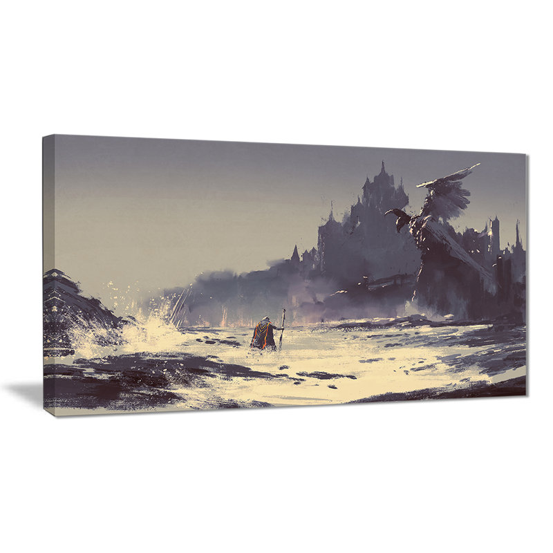 « dark imaginaire castle », reproduction de peinture à l’huile sur toile, H 20 po x l 40 po x P 1po