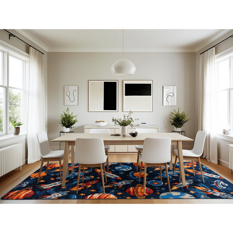 Tapis bleu lavable à la machine, Rectangulaire 7 pi x 10 pi